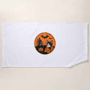 Cat Halloween Art 2024 Kitten Cats Men Women Kids Beach Towel