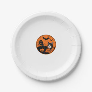 Cat Halloween Art 2024 Kitten Cats Men Women Kids Paper Plate