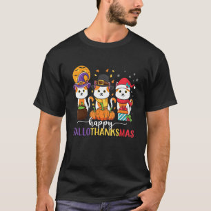 Cat Halloween Christmas Happy Hallothanksmas T-Shirt