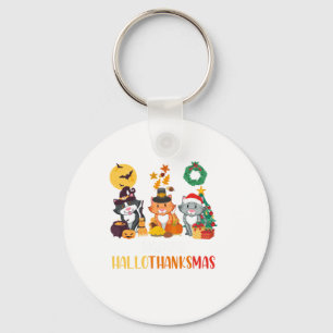 Cat Halloween Christmas Happy Hallothanksmas Thank Key Ring
