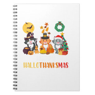 Cat Halloween Christmas Happy Hallothanksmas Thank Notebook