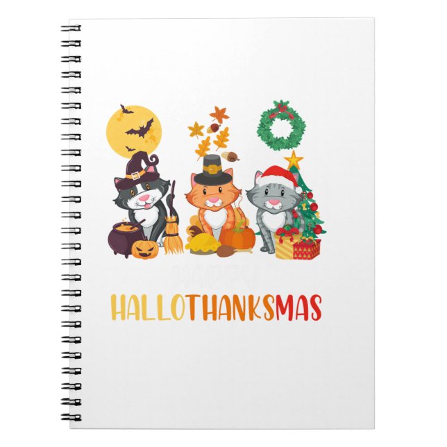 Cat Halloween Christmas Happy Hallothanksmas Thank Notebook (Front)