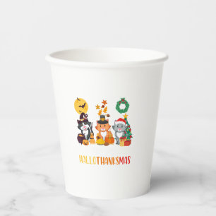 Cat Halloween Christmas Happy Hallothanksmas Thank Paper Cups