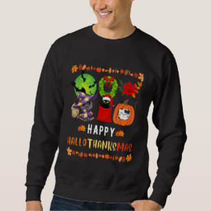 Cat Halloween Christmas Happy Hallothanksmas Thank Sweatshirt