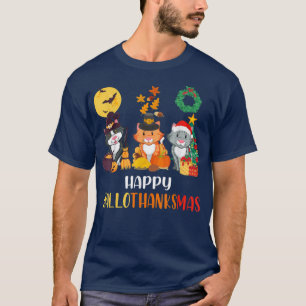 Cat Halloween Christmas Happy Hallothanksmas Thank T-Shirt