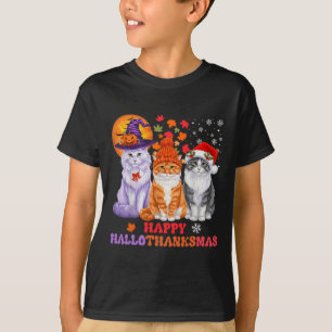 Cat Halloween Christmas Happy Hallothanksmas Thank T-Shirt