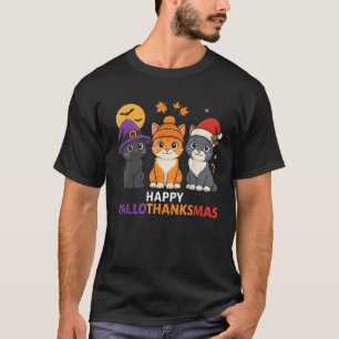 Cat Halloween Christmas Happy Hallothanksmas Thank T-Shirt