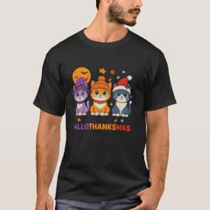 Cat Halloween Christmas Happy Hallothanksmas Thank T-Shirt