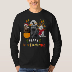 Cat Halloween Christmas Happy Hallothanksmas Thank T-Shirt
