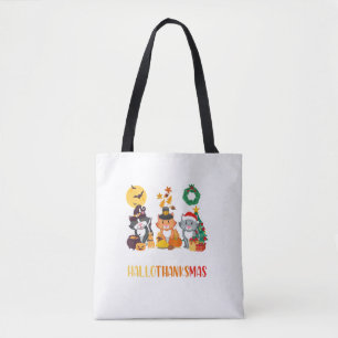 Cat Halloween Christmas Happy Hallothanksmas Thank Tote Bag