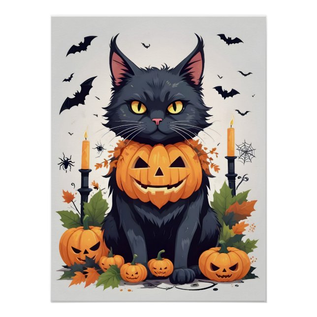 Cat Halloween Cute Adorable Funny Animal Cartoon  Poster (Front)