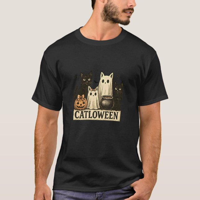 Cat Halloween Funny Catloween T-Shirt (Front)
