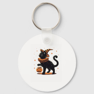 Cat Halloween Funny Spooky Season Cat Witch Pumpki Key Ring