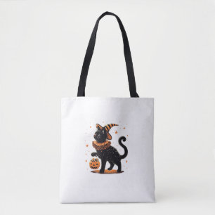 Cat Halloween Funny Spooky Season Cat Witch Pumpki Tote Bag
