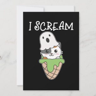 Cat Halloween Ghost I Scream Ice Cream Pun Holiday Card