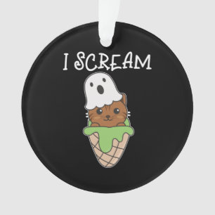 Cat Halloween Ghost I Scream Ice Cream Pun Ornament