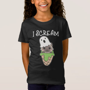 Cat Halloween Ghost I Scream Ice Cream Pun T-Shirt