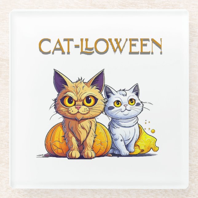 Cat Halloween  Glass Coaster (Front)