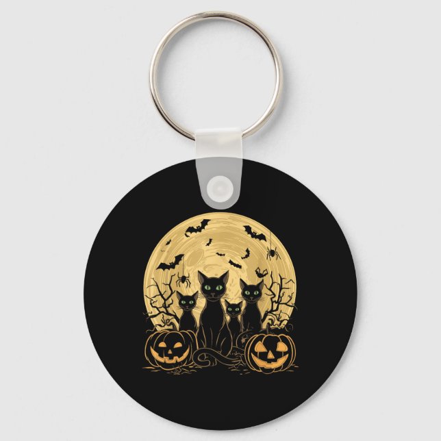 Cat Halloween Moon Key Ring (Front)