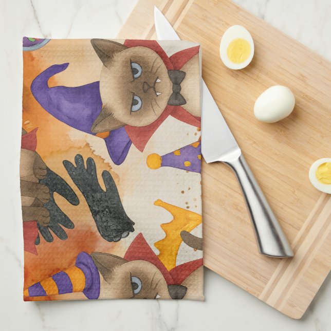 Cat Halloween Party  Tea Towel (Quarter Fold)