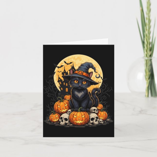 Cat Halloween Pumpkin Black Cat Black Performance Card (Front)