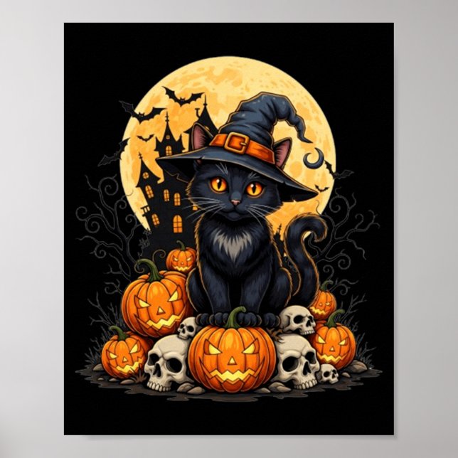 Cat Halloween Pumpkin Black Cat Black Performance Poster (Front)