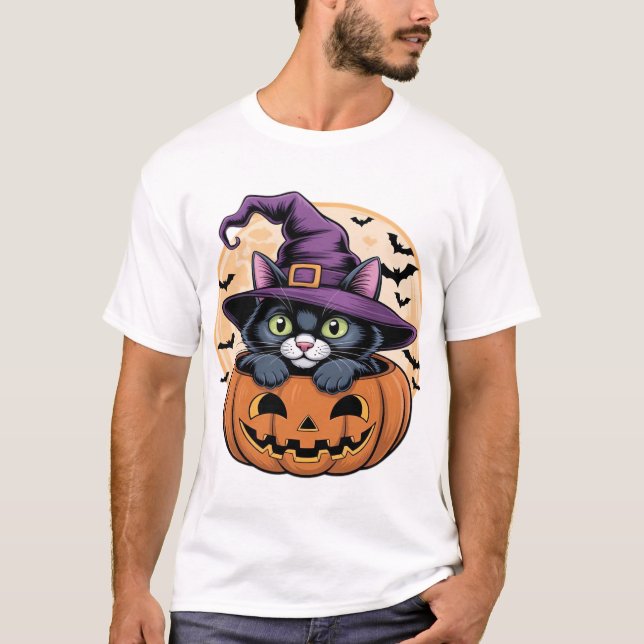 Cat Halloween Pumpkin Black Cat Oversized T-Shirt (Front)