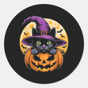 Cat Halloween Pumpkin Black Cat Scarry Spooky Classic Round Sticker