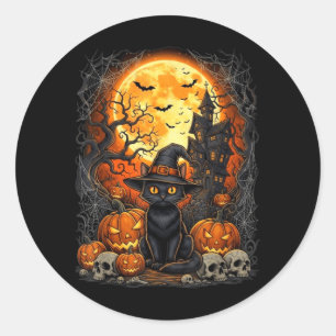 Cat Halloween Pumpkin Black Classic Round Sticker