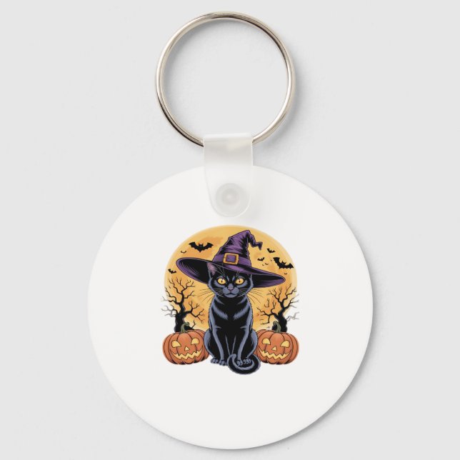 Cat Halloween Pumpkin Essential T-Shirt Key Ring (Front)