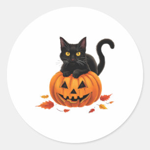 Cat Halloween Pumpkin For Women Men Kids Classic Round Sticker