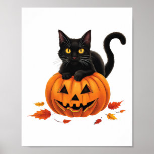 Cat Halloween Pumpkin For Women Men Kids Poster