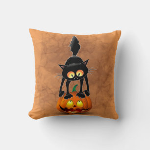 Cat Halloween Scared Cartoon Character standing on Cushion