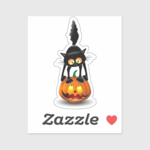 Cat Halloween Scared Cartoon on Pumpkin