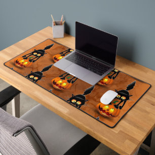 Cat Halloween Scared Cartoon on Pumpkin Desk Mat