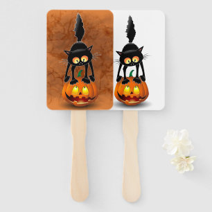 Cat Halloween Scared Cartoon on Pumpkin Hand Fan