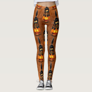 Cat Halloween Scared Cartoon on Pumpkin Leggings