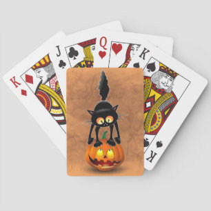 Cat Halloween Scared Cartoon on Pumpkin Playing Cards