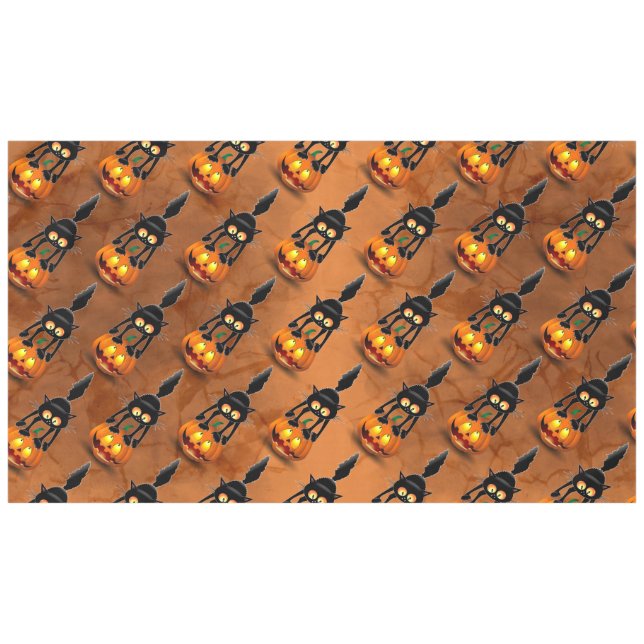 Cat Halloween Scared Cartoon on Pumpkin Tablecloth (Front (Horizontal))