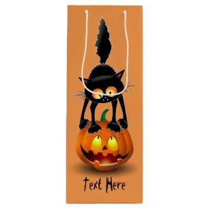 Cat Halloween Scared Cartoon on Pumpkin Wine Gift Bag