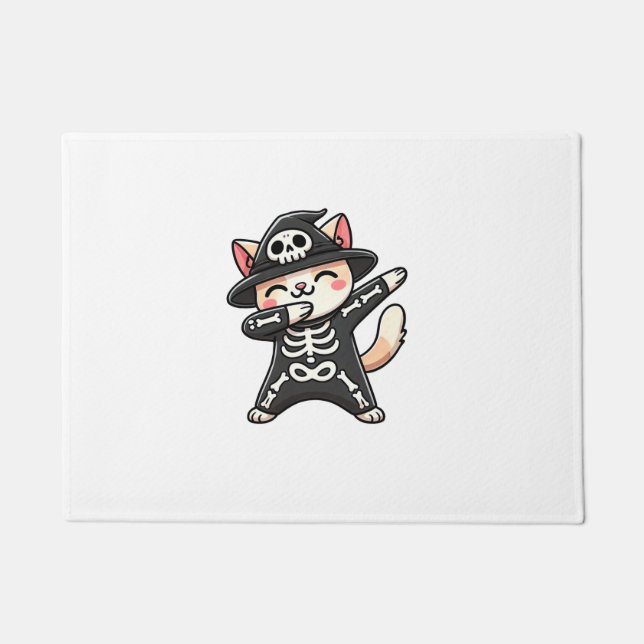 Cat Halloween Skeleton Cute Cat Kids   Doormat (Front)