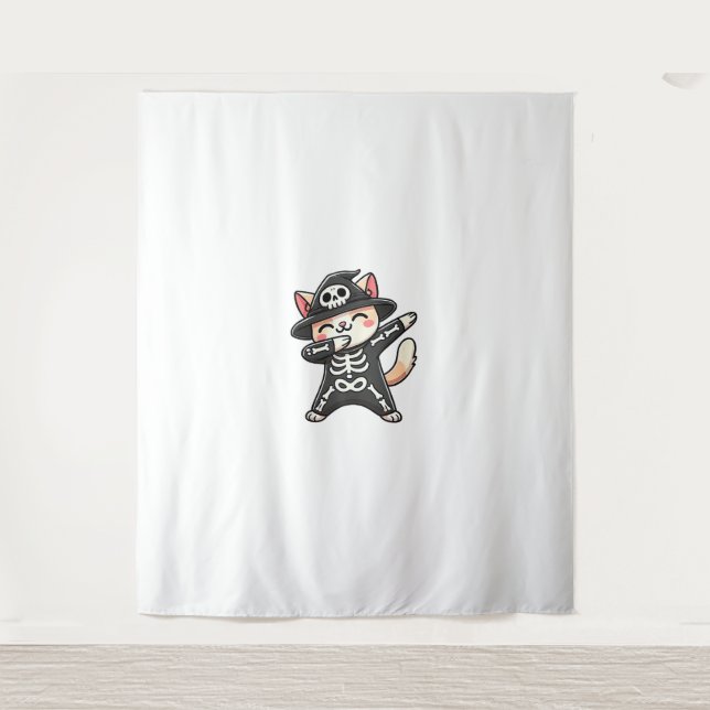 Cat Halloween Skeleton Cute Cat Kids  Tapestry (Front)