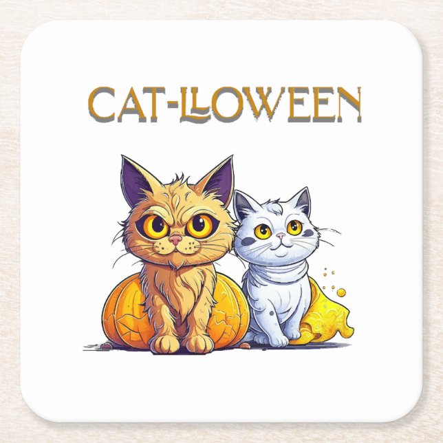Cat Halloween  Square Paper Coaster (Front)