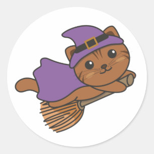Cat Halloween Witch Kids Witch Costume Classic Rou Round Sticker