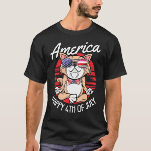 Cat Happy 4th Of July Meowica Usa American Flag Yo T-Shirt