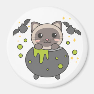 Cat Happy Halloween Cauldron Bat Magnet
