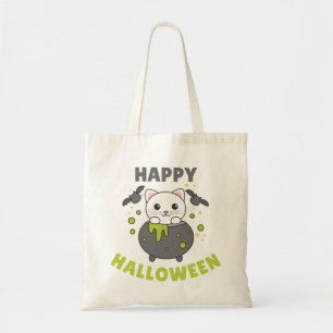 Cat Happy Halloween Cauldron Bat Tote Bag