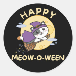 Cat Happy Halloween Happy Meow-o-ween Classic Roun Round Sticker
