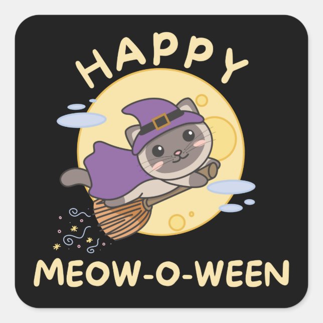 Cat Happy Halloween Happy Meow-o-ween Square Stick Sticker (Front)