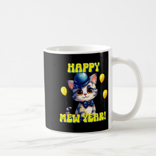 Cat Happy New Year Mew Year Funny New Years Party  Coffee Mug (Right)